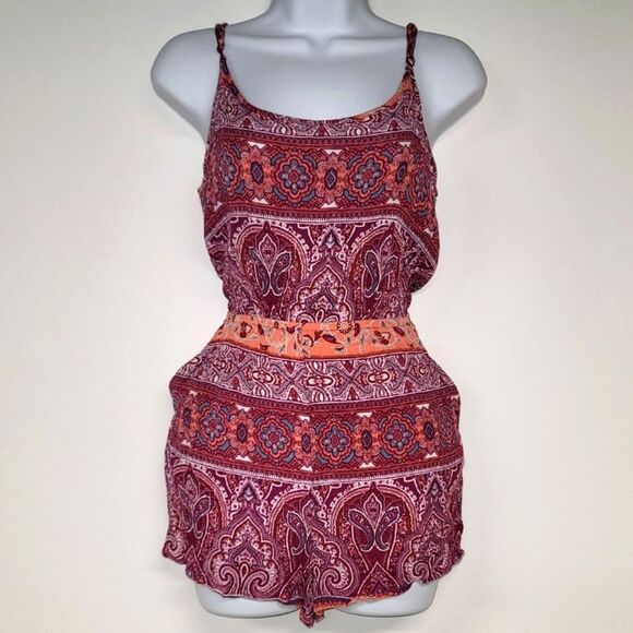 Forever 21 Pants - Flowy & Fun: Forever 21 Red Orange Paisley Jumpsuit Romper Size Medium